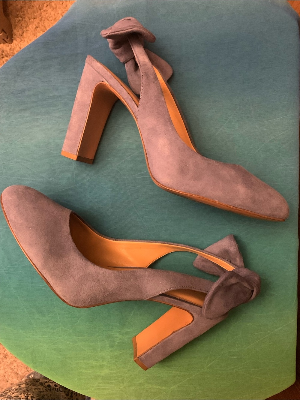 Cardi Slingback Suede Boutique Blue Block Heel Pumps with Bow Detail - Women